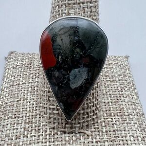 New African Bloodstone Silver Overlay Ring Size 10